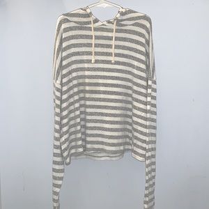White/grey striped hoodie-women’s small               ~Brand:Caution to The Wind